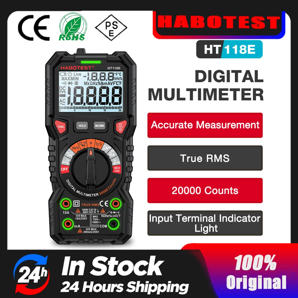 HABOTEST HT118 Digital Multimeter Ture RMS 1000V AC/DC 6000 Counts Voltmeter Auto Range NCV Hz Diode ohm Tester Multimetro