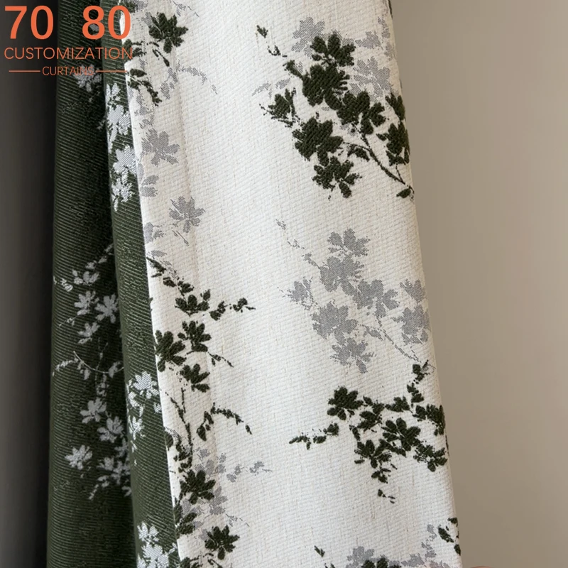Chinese Customized Linen Jacquard Cream White Curtains for Living Room Tea Room Study Bedroom Balcony French Window Finished