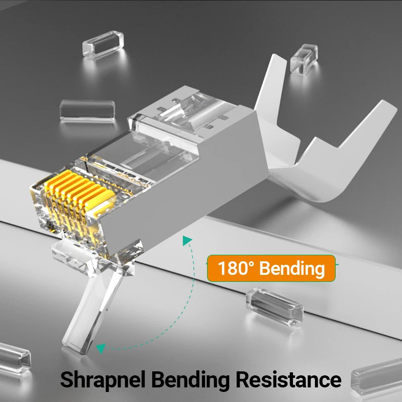 Hoolnx cat7 rj45 Pass-Through-Steck verbinder 3-polig cat6a 50u vergoldet 2-teiliger abgeschirmter Pass durch modularen Stecker für ftp/stp-Kabel