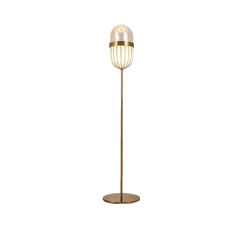

Modern Contemporary Golden Steel Metal Floor Lighting Standing Lamp With Lantern Glass LED Gold Novelty European Nordic OGS/ OEM