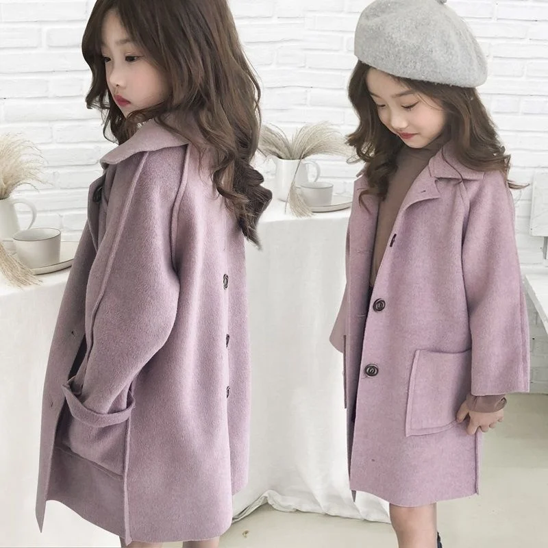 New Autumn Girls Wool Winter Coats Blends Jacket Double-Sided Synthesis Clothes Mid-Length Casual Children\'s Clothing Z387