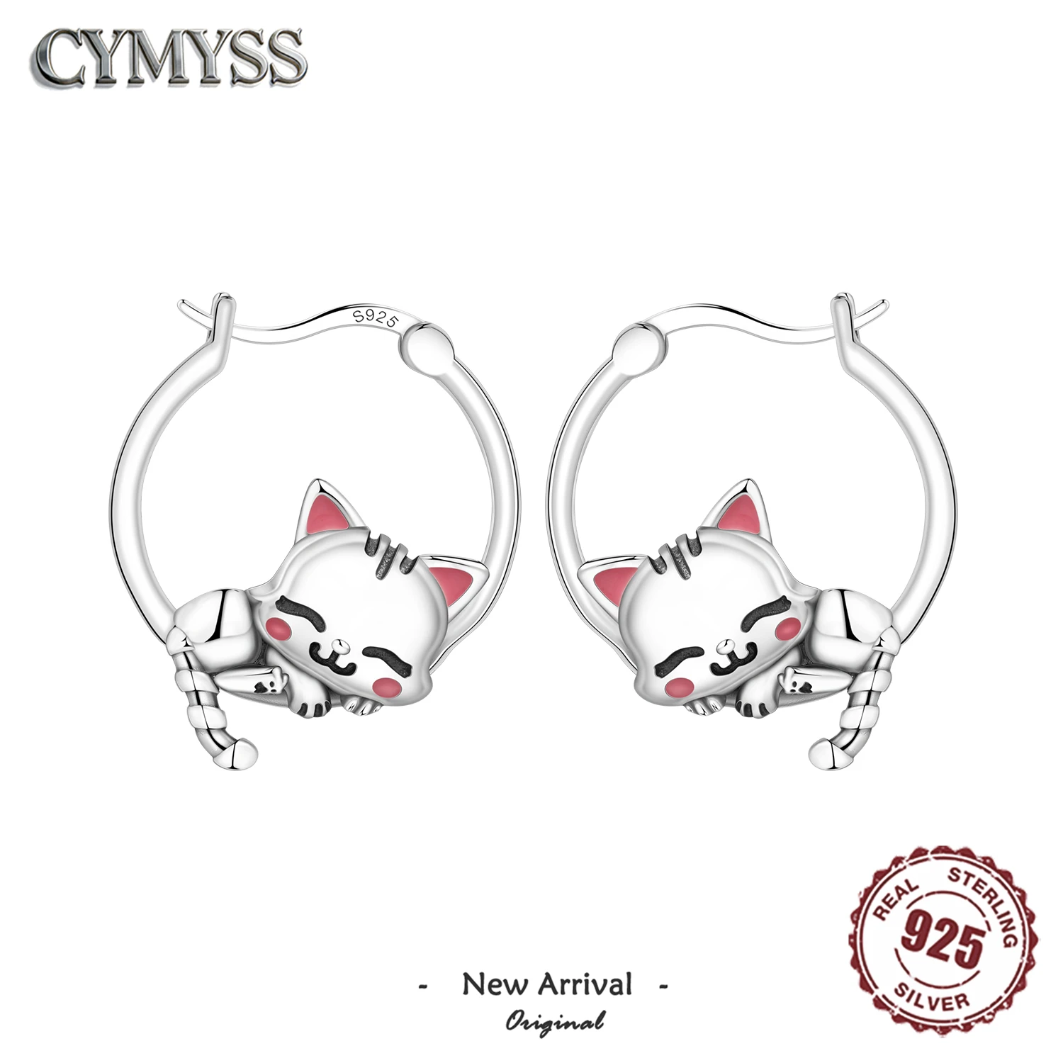 2026 NEW Original Simple 925 Sterling Silver Cute Sleeping Cat Hoop Earrings for Women Fashion Fine Jewelry Birthday Party Gifts