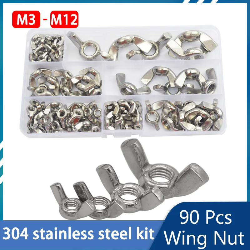 

Metric Threaded Wing Nuts Butterfly Nut 304 Stainless Steel Set Assortment Kit Hand Tighten Thumb Nuts M3 M4 M5 M6 M8 M10 M12