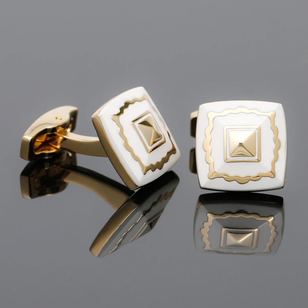 

TOMYE Gold Cufflinks for Men, Luxury Agate Gold Plated Square Brass Dress Shirt Cuff Links, Business Wedding Jewelry Gifts