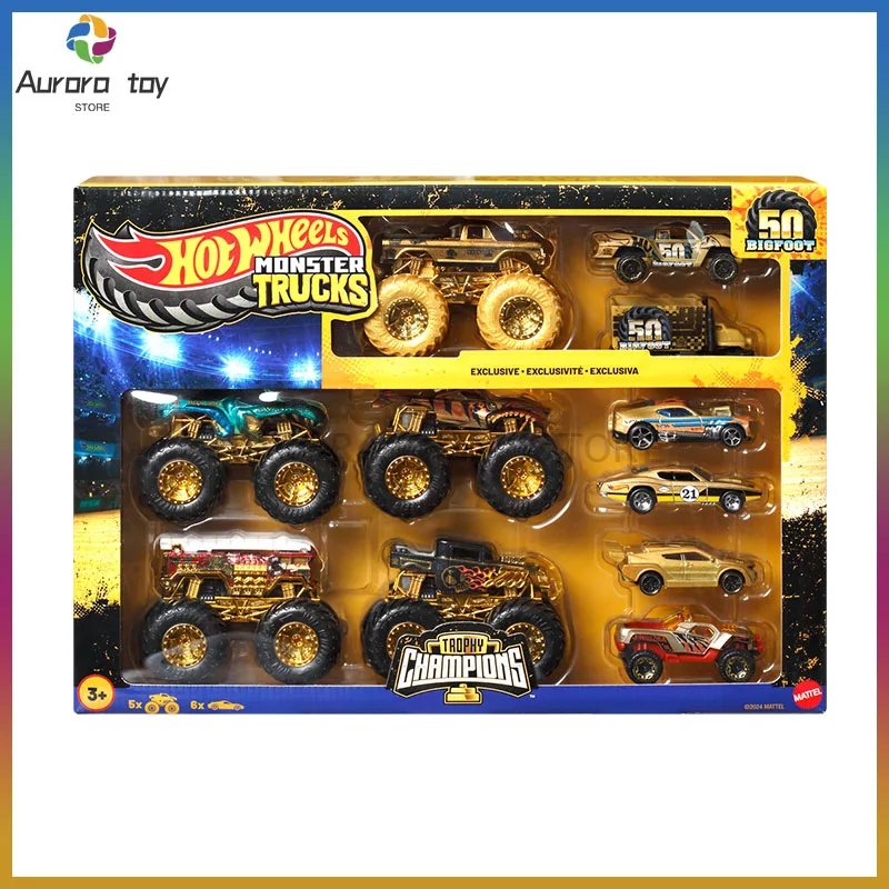 Nuevo Hot Wheels Monster Truck Destruction 50 ° aniversario conjunto ensamblar modelo de coche dorado recoger modelo personalizado juguete para regalo de cumpleaños