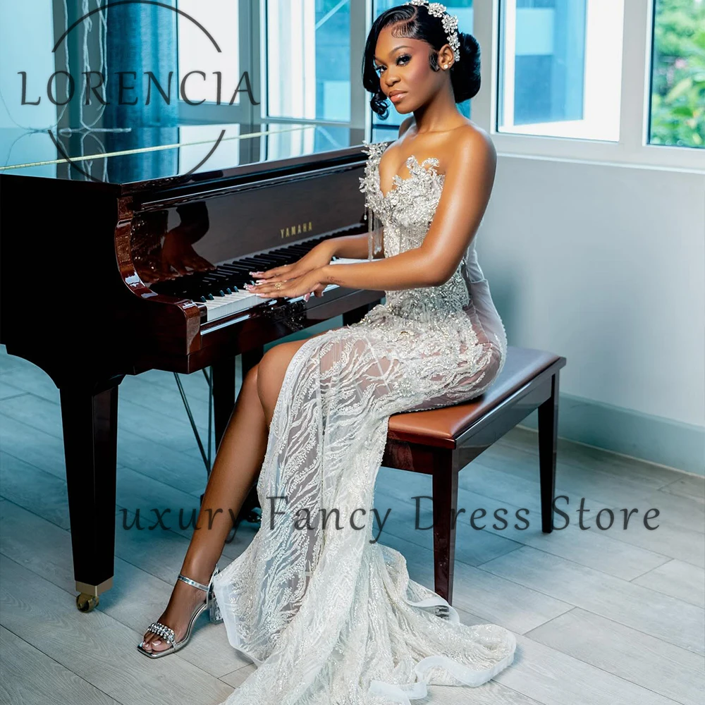 Robe de bal de forme sirène, avec franges scintillantes, fente latérale en cristal, personnalisée, sans manches, 2025