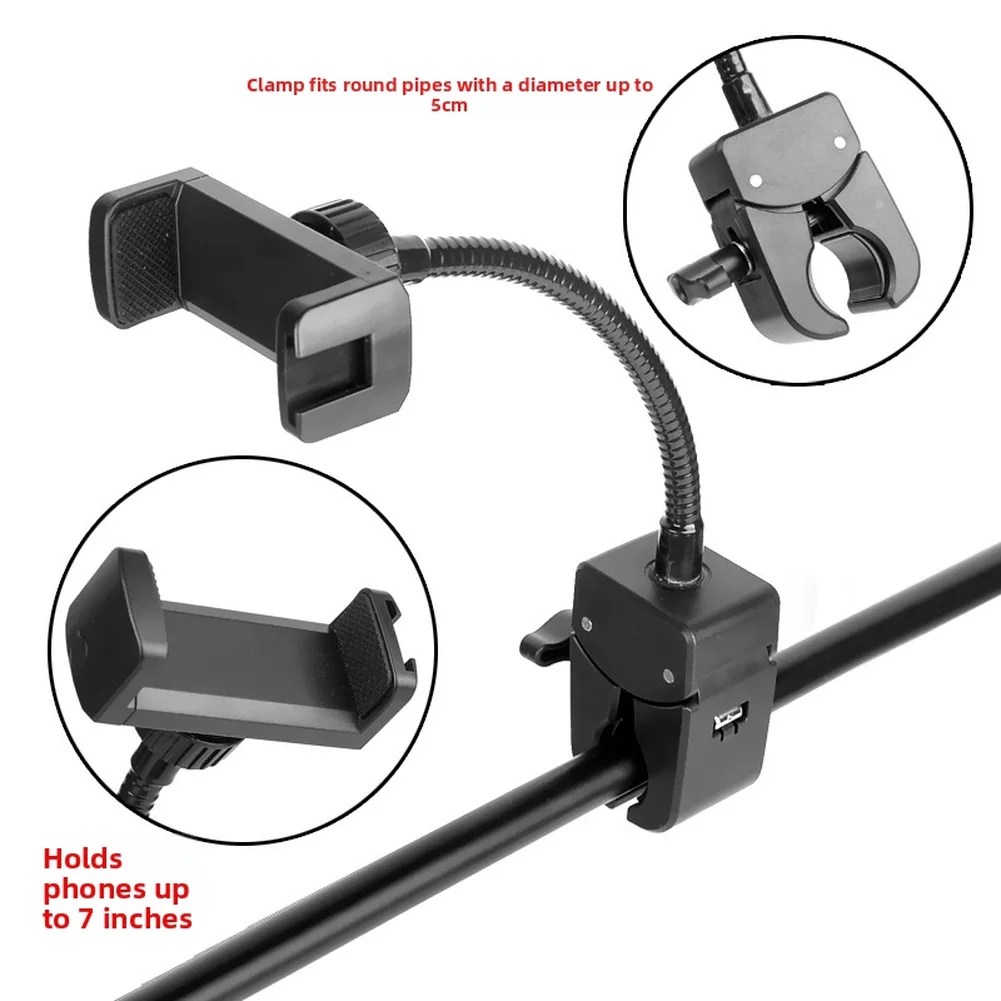 Gooseneck Phone Mount for Mic Stand Tripod Music Stand with Bendable Arm and Clamp for Round or Flat Attachment