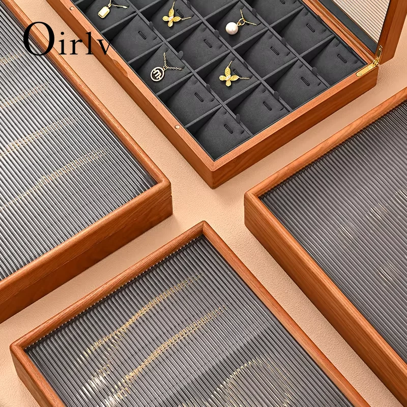 Oirlv Wooden Jewelry Box Ring Necklace Bracelet Display Case Jewelry Frosted Lid Jewelry Organizer Case For Woman Home Storage