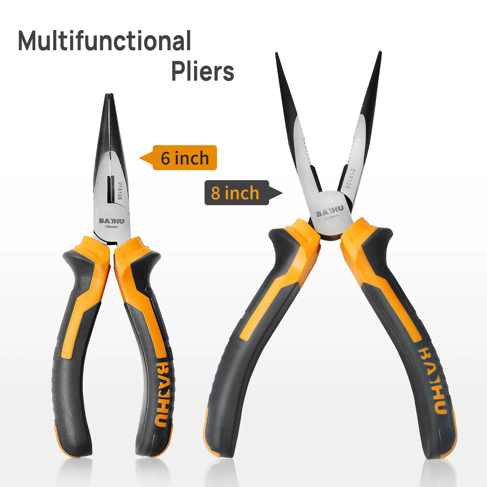 

6/8 Inch Multi-Functional Pliers Two Colour Handle Long Nose Pliers For Cutting Clamping Stripping Electrician's Maintenance