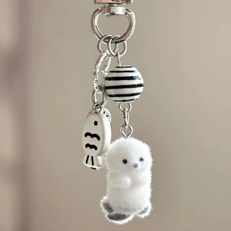 Fashionable Flocking Cartoon Keychain Cute Seal Penguin Polar Bear Pendant Bag Decoration Keyring Car Key Holder Keychains Gift view 3