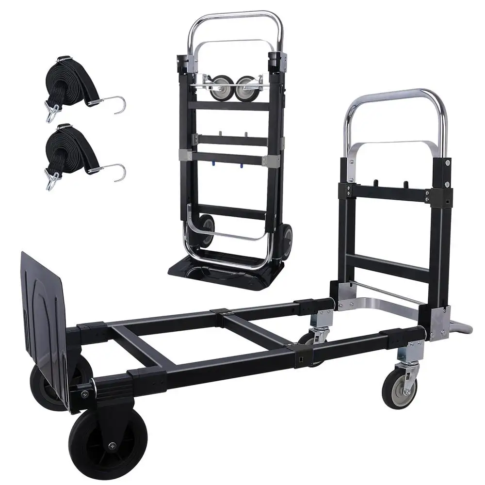 Convertible Folding Aluminium Hand Truck Dolly Cart Retractable Handle Retractable Collapsible Moving Foldable Horizontal Push