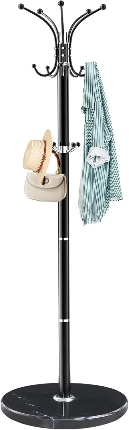 

Металлическая напольная вешалка для одежды, современная, с основанием из натурального мрамора, 360° ° Вращающиеся вешалки для одежды с 14 крючками