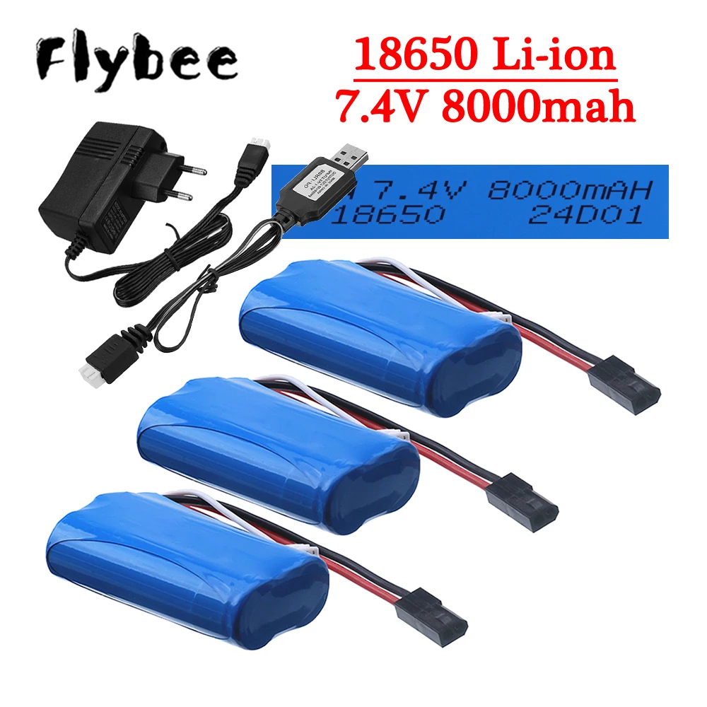 Литий-ионный аккумулятор 18650, 7,4 В, 8000 мАч, 20C с USB-зарядным устройством для MJX T40 T40C F39 F49 T39 DH 9053 9101 9118, радиоуправляемый грузовик, автомобильный вертолет Литий-ионный аккумулятор 18650, 7,4 В, 8000 мАч, 20C с USB-зарядным устройством для MJX T40 T40C F39 F49 T39 DH 9053 9101 9118, радиоуправляемый грузовик, автомобильный вертолет