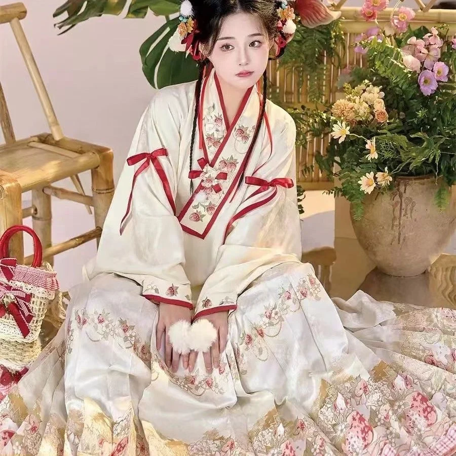 Chinese Style Rabbit Adult Hanfu Ming Collar Pipa Sleeve Horse-Face Skirt Women's Suit Spring and Autumn New