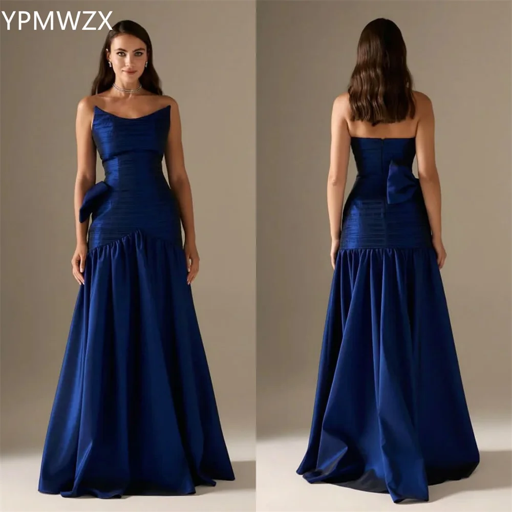 

Customized Prom Gown Evening Women YPMWZX Strapless A-line Floor Length Skirts Fold Shirred Draped Sleeveless Bespoke Occasion D