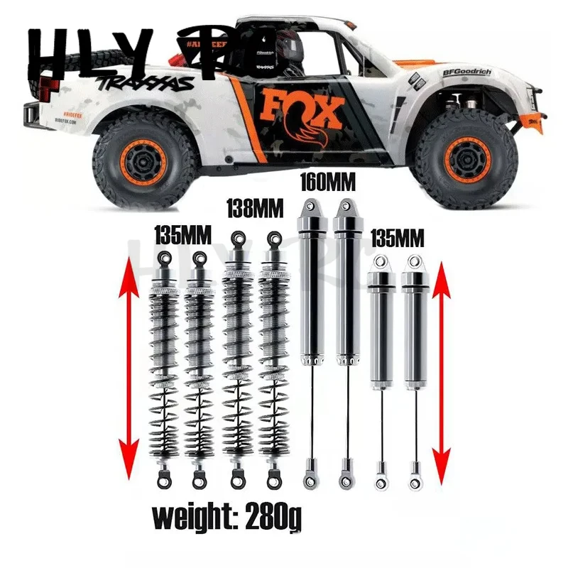 8Pcs Aluminum Alloy Front Rear Oil Hydraulic Shock Absorber 135/138/160mm for RC Car Traxxas 1/7 UDR Unlimited Desert Racer