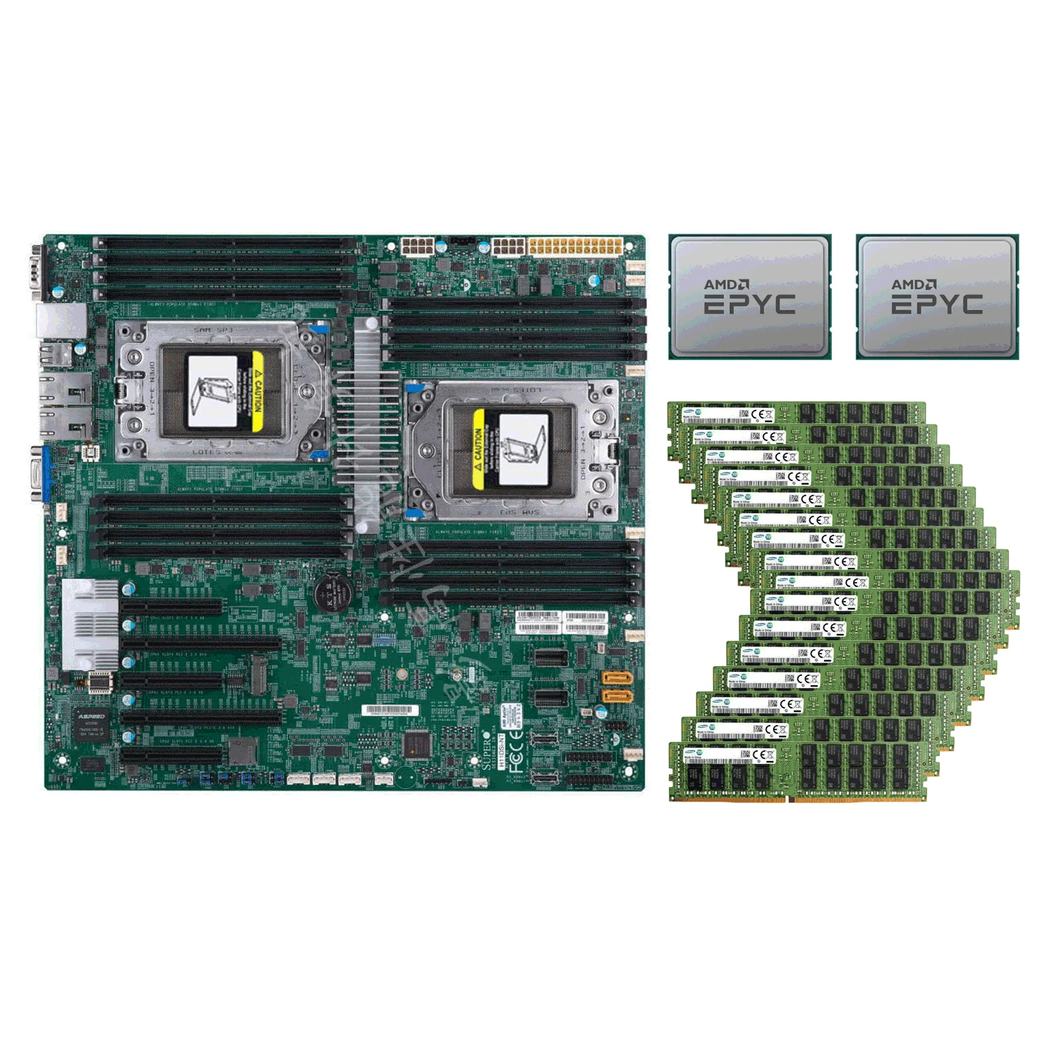 

Supermic h11dsi-nt Motherboard, 2x AMD epyc 7601 CPU,16xSamsung 32GB 2666MHz RAMs DDR4 ECC