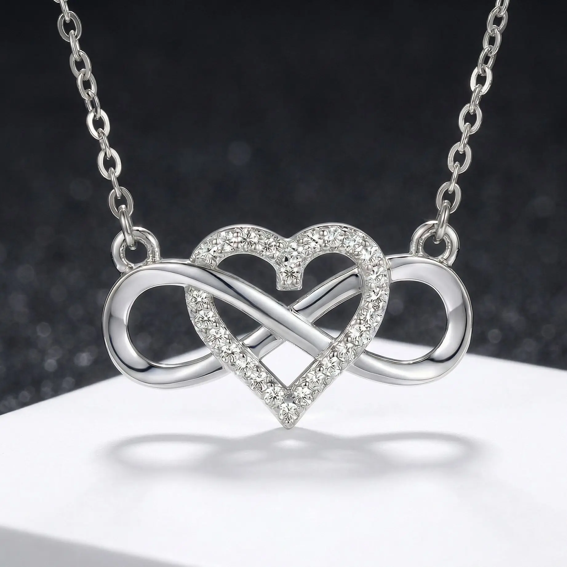 925 Sterling Silver Clear CZ Forever Love Heart Infinity Pendant Necklace for Women Valentine's Day Gift Fine Jewelry Choker