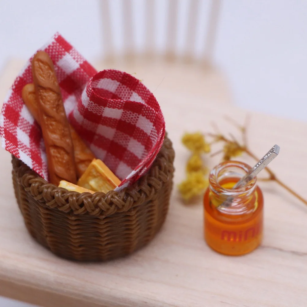 

House Mini Toys Miniature Home Decor Bread Storage Basket Kids Kitchen Props Fabric Photo Child Scene Decoration