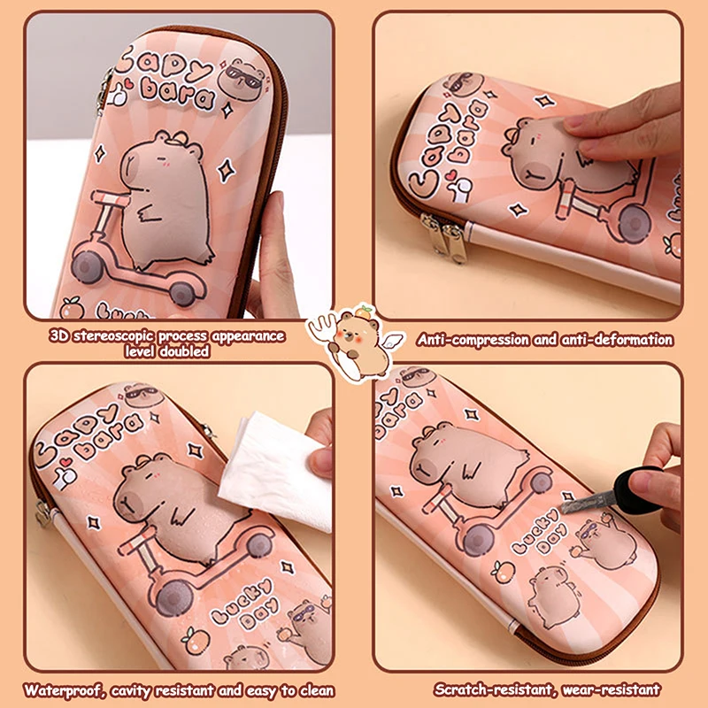 Imagem -04 - Capivara Grande Capacidade Pencil Case 3d Estereoscópico Bonito dos Desenhos Animados Multifuncional Pen Pouch Papelaria Material Escolar Estudantes