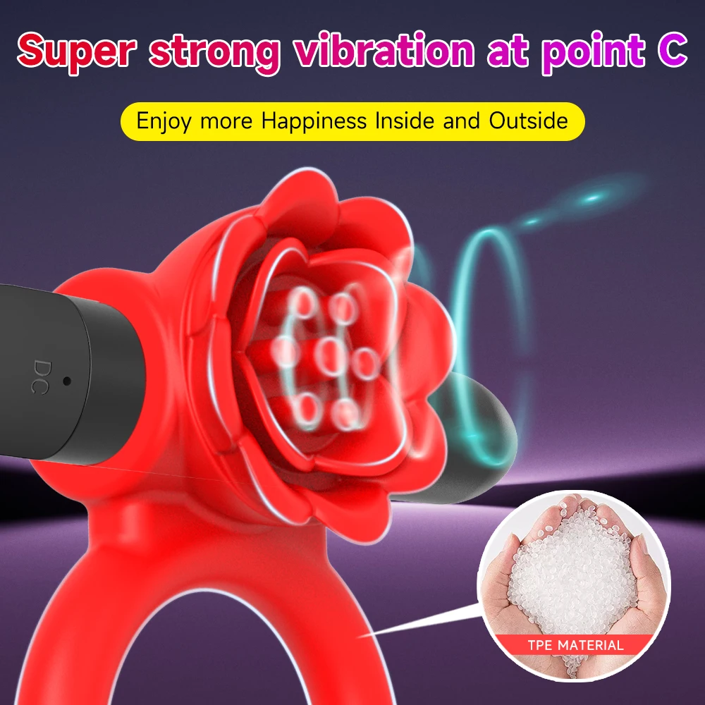 Rose Penis Ring Sex Toy for Man 10 Vibrations Pleasure Cock Rings Vibrator Clitoris Nipple G Spot Stimulator Adult Couples Goods