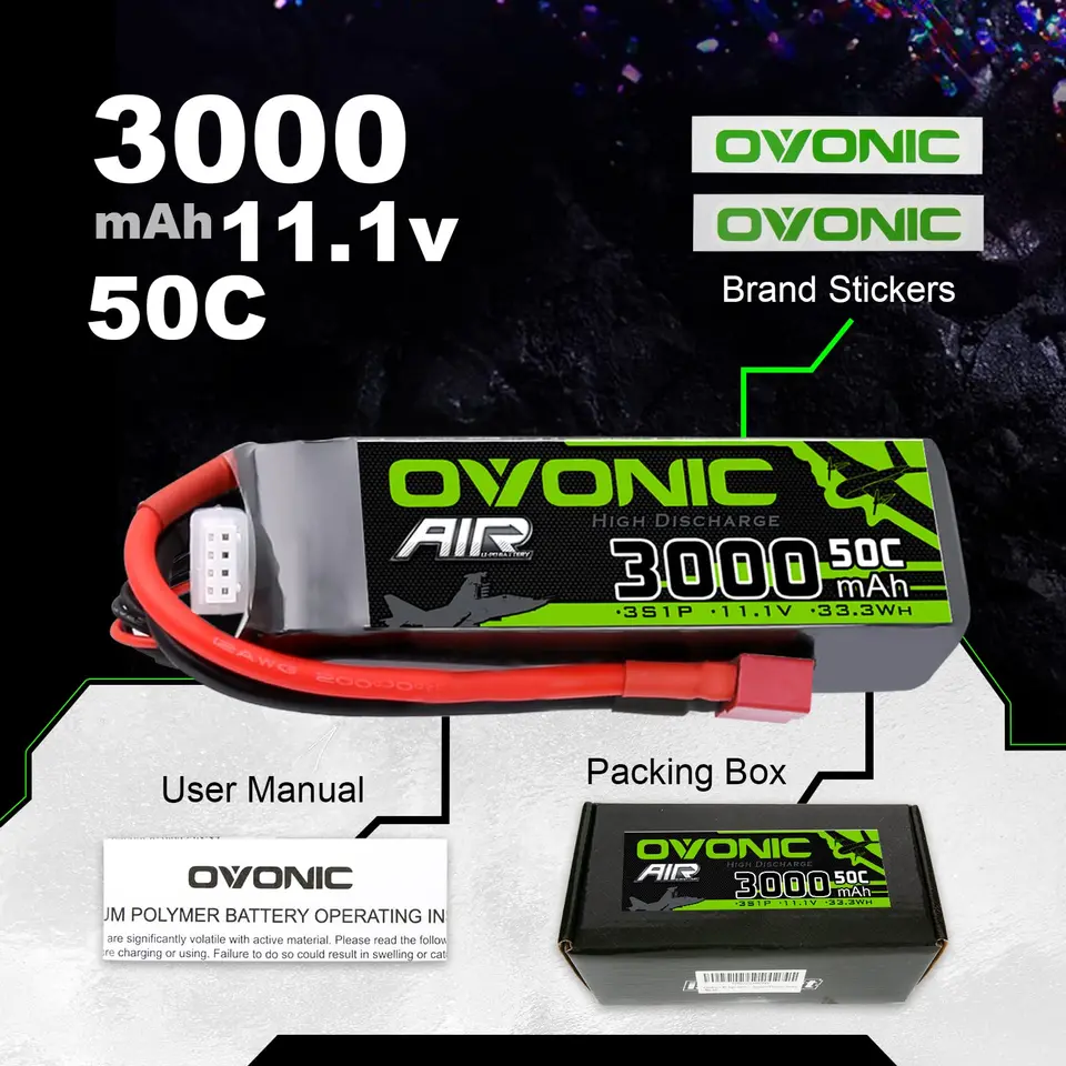 2×OVONIC 3S 35C 11.1V 2200mAh Batterie LiPo courte XT60 pour avions et lunettes