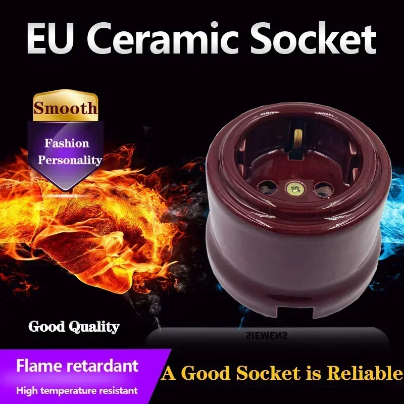 European Standard Ceramic Socket Flame Retardant And Smooth Wall Power Electrical Sockets EU Outlet