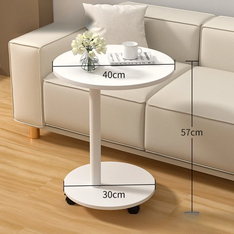 Modern Foldable Wheeled Side Table Round Dining Table Portable Coffee Table Bedside Table Living Room Balcony Sofa End Table