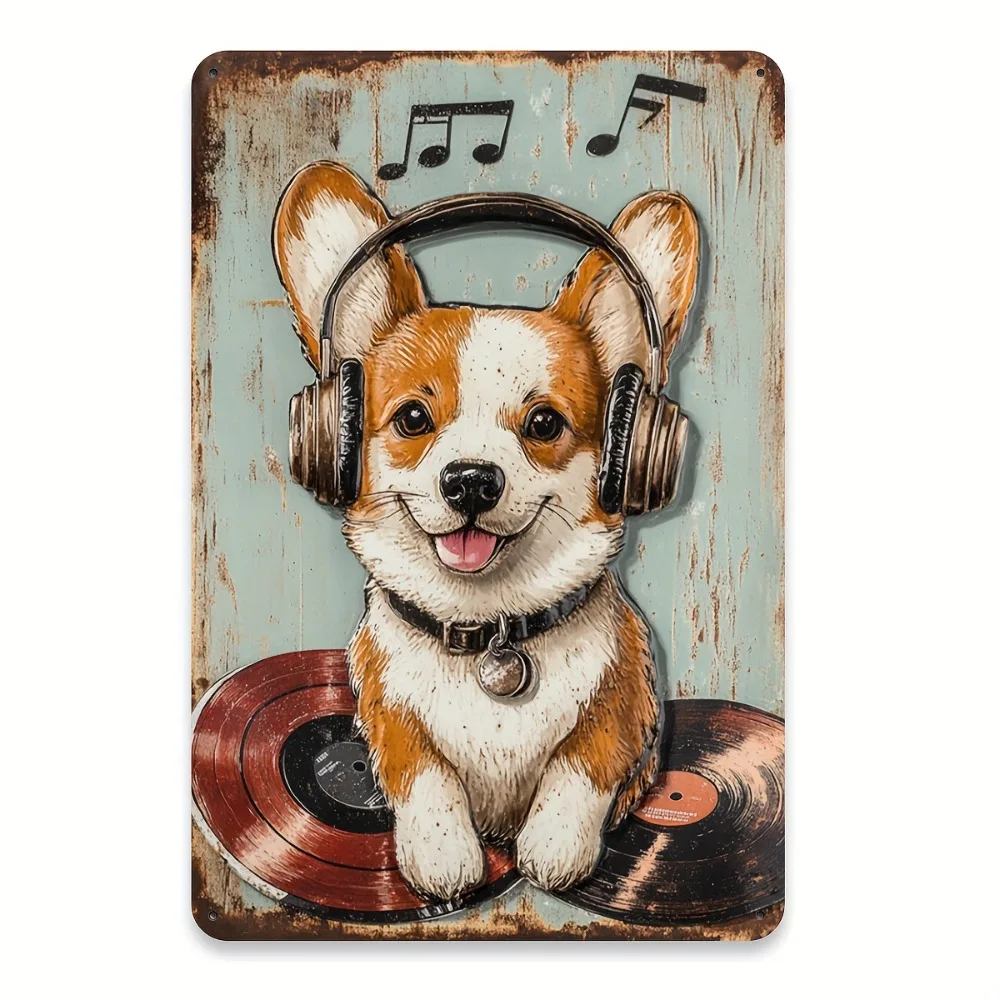 Rockin Corgi Iron Metal Tin Sign 8x12inch Vintage Wall Decor Plaque for Home Bar Cafe Garage