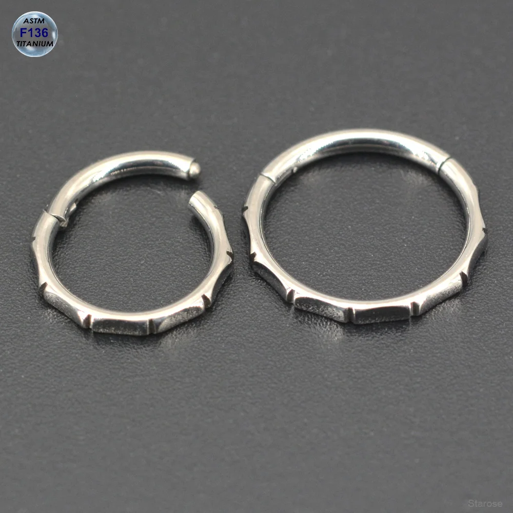 Bamboo Joint 1.2x8/10mm ASTM F136 Titanium Labret Piercing Hinged Clicker Segment Rings Nose Helix Piercing Hoop Daith Earrings