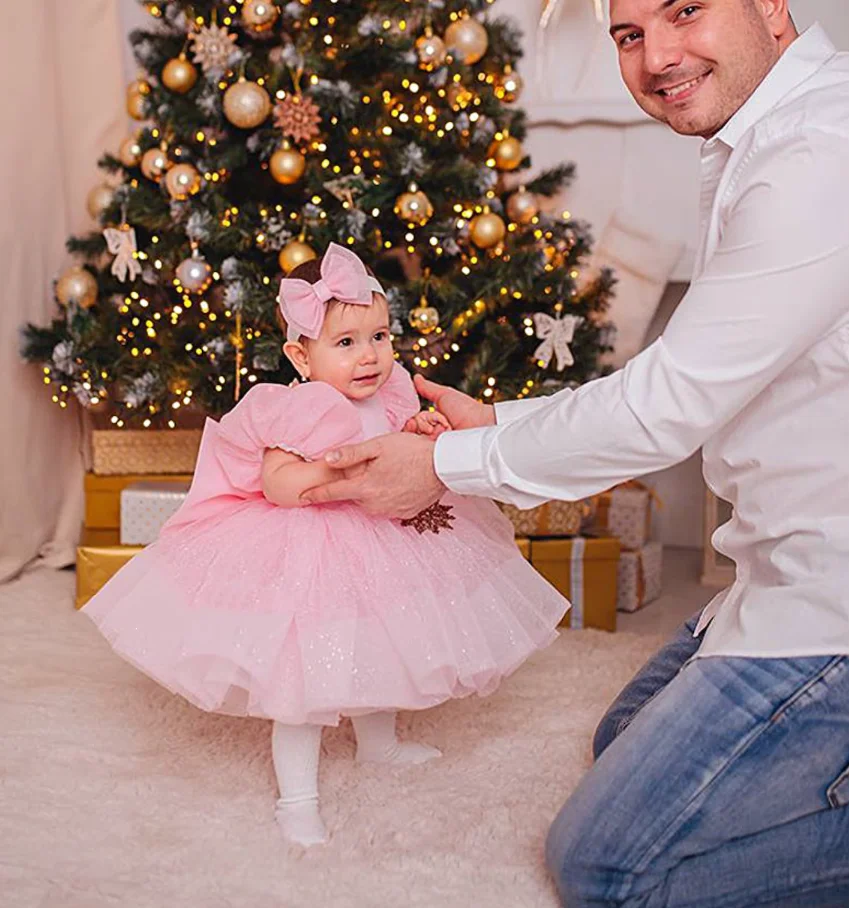 Robe de Princesse Bouffante Rose pour Fille, avec Nministériels d, Vêtement Éducatif de Baptême, pour Enfant en Bas Âge, Tutu, Nouvelle Collection