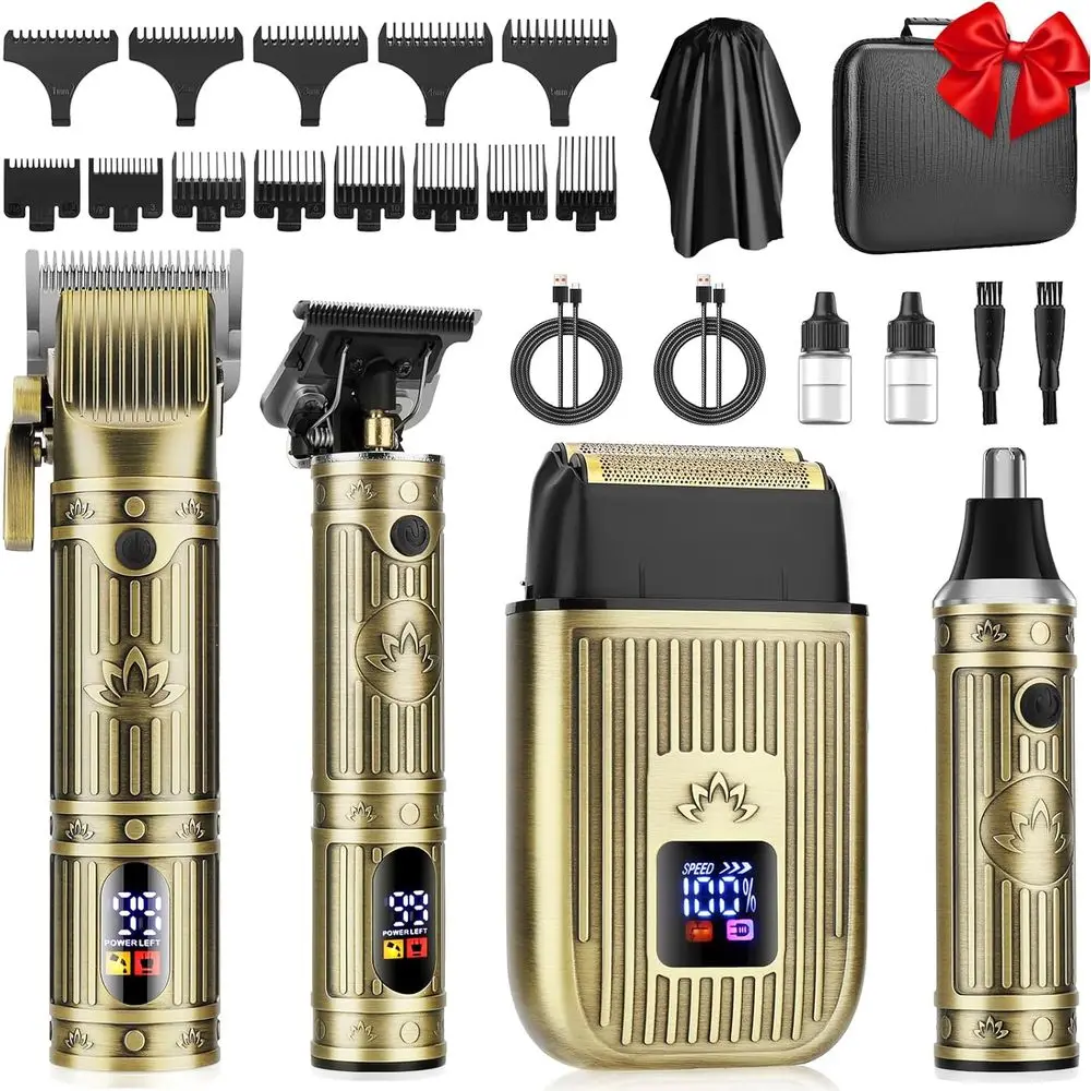 

Men's Professional Beard and Hair Trimmer Kit with Nose Hair Trimmer, Cordless Clippers, and LED Display