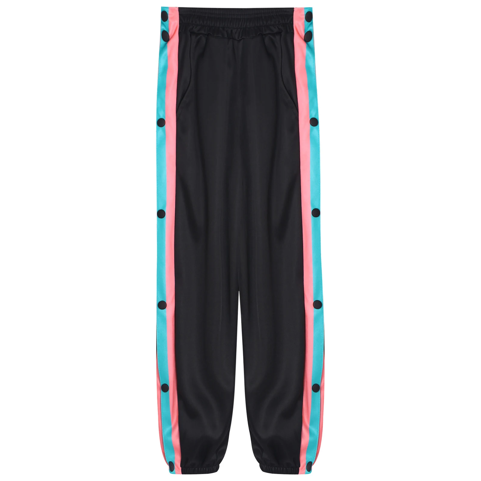 Kids Boys Basketball Pants Side Split Buttons Color Block Pants Elastic Waistband Sweatpants for Sports Workout Running Fitness