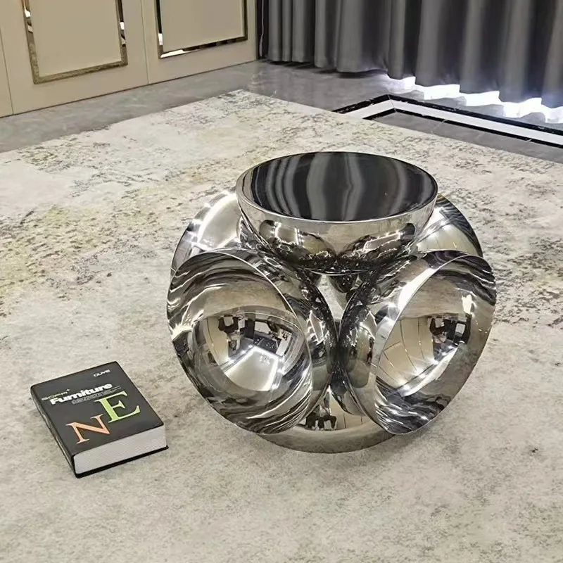 

Stainless steel mirror art coffee table minimalist sunwheel space side table