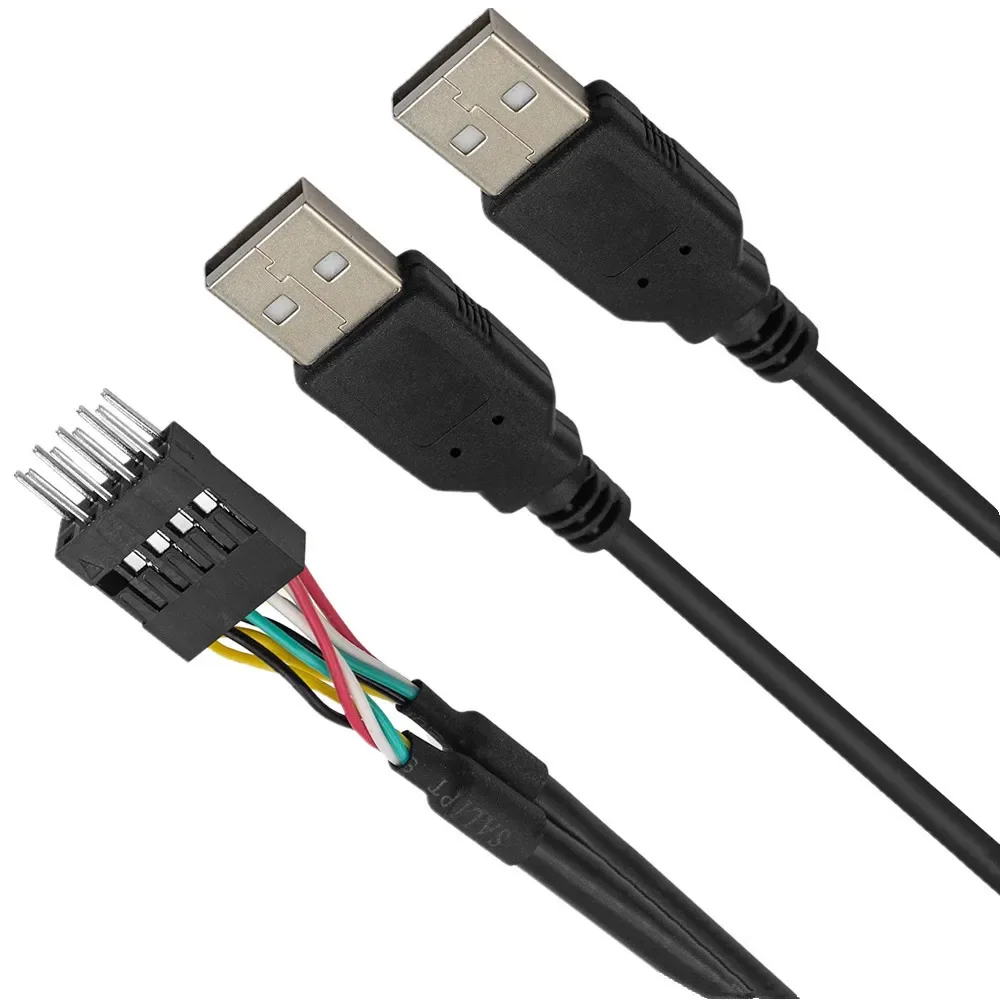 50cm Motherboard Mainboard Dupont 2.54 9Pin Dual USB 2.0 Type-A Male to Male Extension Data Cable Cord Wire Line for PC DIY