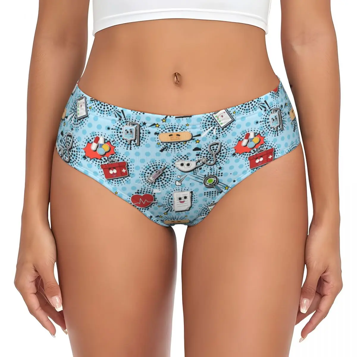 

Custom Women's Funny Colorful Nurse Elements Brief Panties Female Comfort Health Care Nursing Underwear Underpants