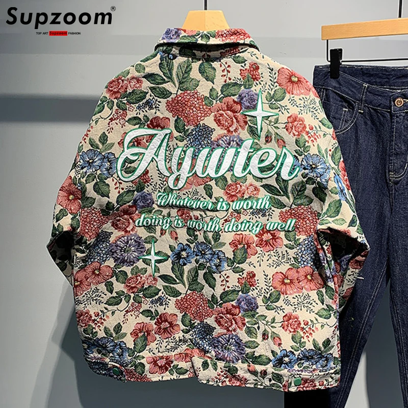 Supzoom 2023 New Arrival Top Fashion Turn-down Collar Edition Printed Design Flowers Casual Comfortable Lapel Jacket Men Coat