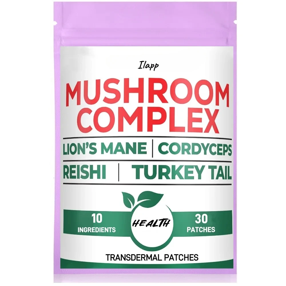 30 Patches 10 in1 Lions Mane Complex Transdermal Patches - Blended with Cordyceps Sinensis, Reishi Mushroom Turkey Tail Mushroom