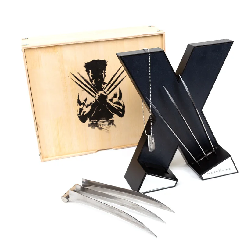 

New Wolverine Claws X Men Cosplay Props Metal Wearable Replica Desktop Decoration Adult Collectible Model With Display Stand