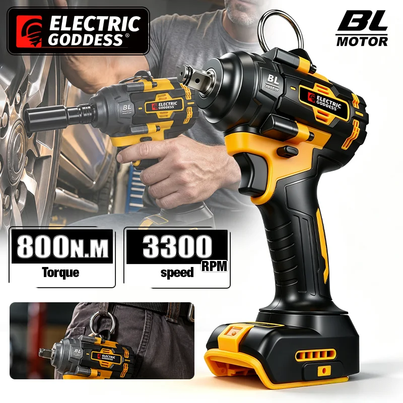 20v Brushless Cordless Wrench Max 800N.M Electric Impact Wrench Rechargable Power Tools for Dewalt 20v Battery Pin(No Battery)