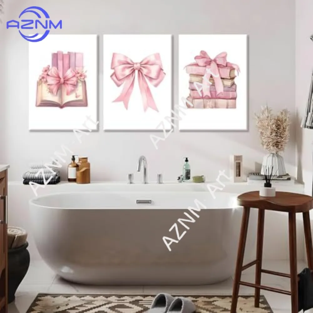 1 pièce/3 pièces, décoration murale moderne Y2K, joli nœud rose, fleurs, salon, toile, décoration suspendue, affiche sans cadre, cœur