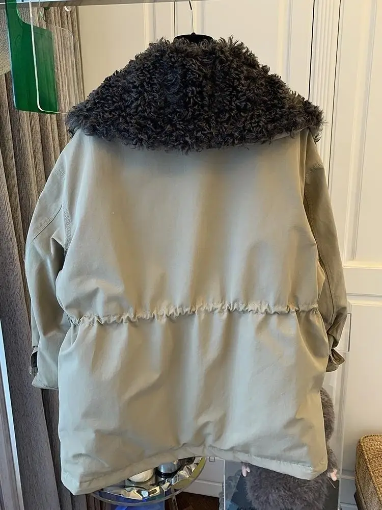 SuperAen Płaszcz z bawełny w stylu koreańskim z guzikami w kształcie rogu, z kołnierzem, gruby, zimowy, nowy model 2026, khaki, oversize, luźna parka