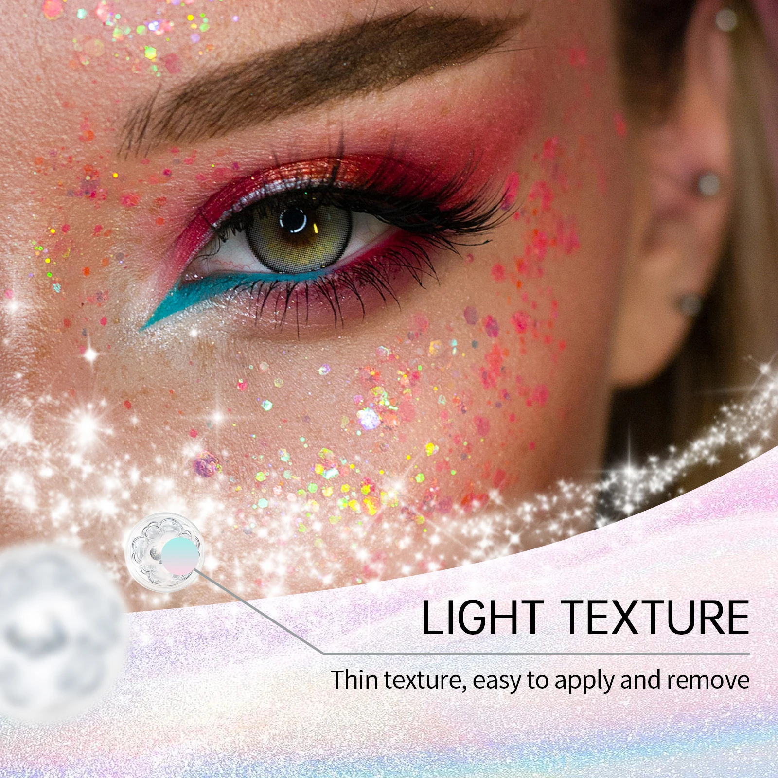 JAYSUING Body Glitter Gel Eye Shadow Liquid Nail Hair Sequin Gel Waterproof High Gloss Glitter Sparkling Shine Festival Makeup