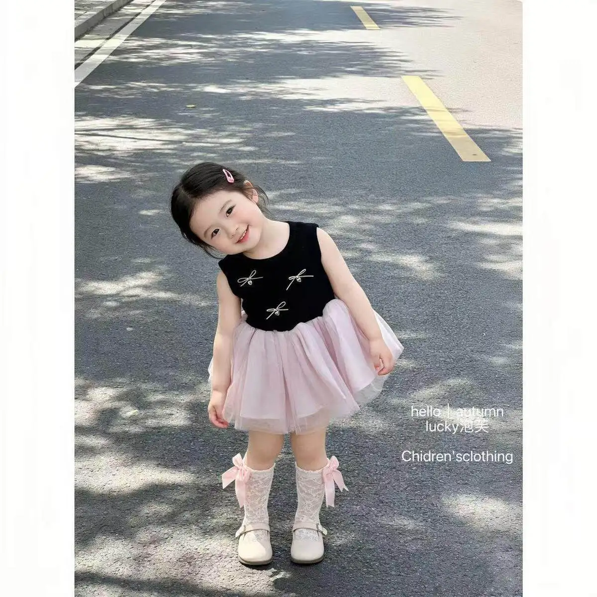 Fashionable Children's Summer Dress New Style Girls' Mesh Panel Vest Dress Trendy Outfit for Kids