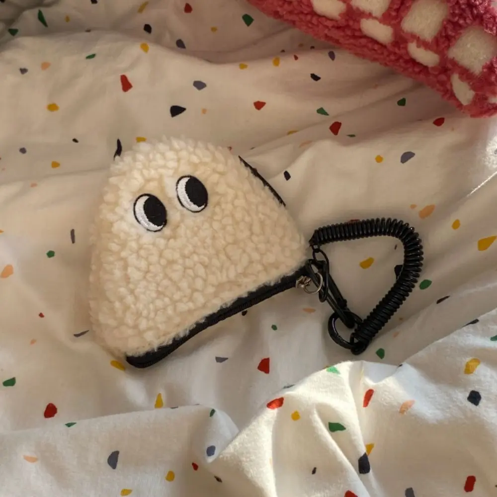 Monedero con bola de arroz de dibujos animados, bolso con cremallera, billetera de felpa con cordón, cartera pequeña, colgante, bolsa de almacenamiento de artículos pequeños para mujer