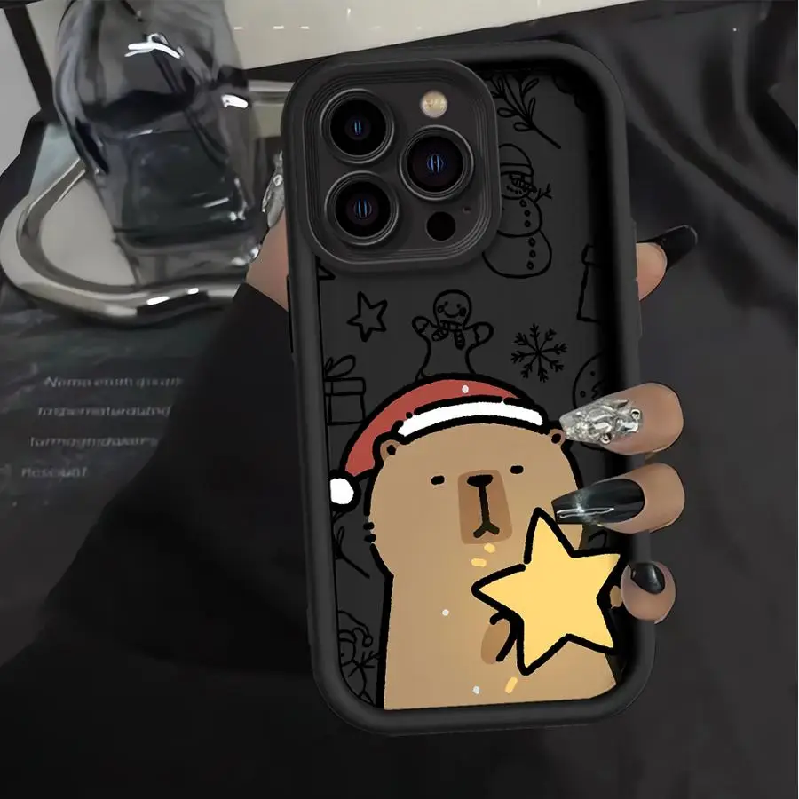 حافظة هاتف آيفون 13 16 17 برو ماكس 14 12 17 Air 16e 15 Plus 11 غطاء ناعم لطيف عيد الميلاد كابيبارا #4