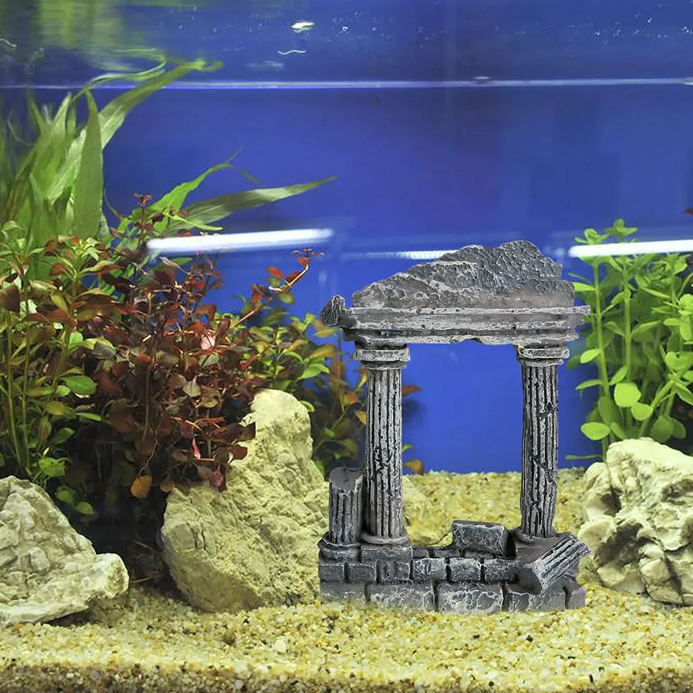 2pcs Aquarium Fish Tank Resin Roman Column Ruins Castle Ornaments Rome Stone Pillars Fish Tank Decoration