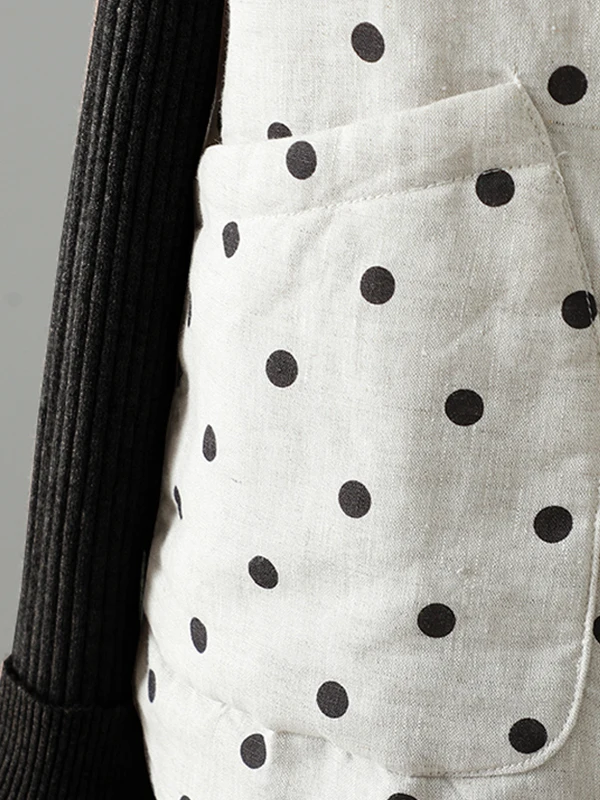 

Retro Polka Dot Cotton Vest Women's Loose Fitting Casual Cotton Jaet Warmth Comfortable Long Sve round Ne Button up Top