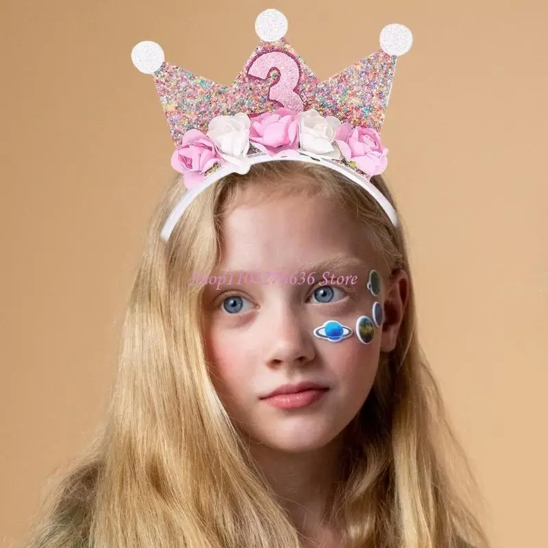 R6FD Baby Hairbands Crown Birthday Party Photo Booth Props Glittering Crown