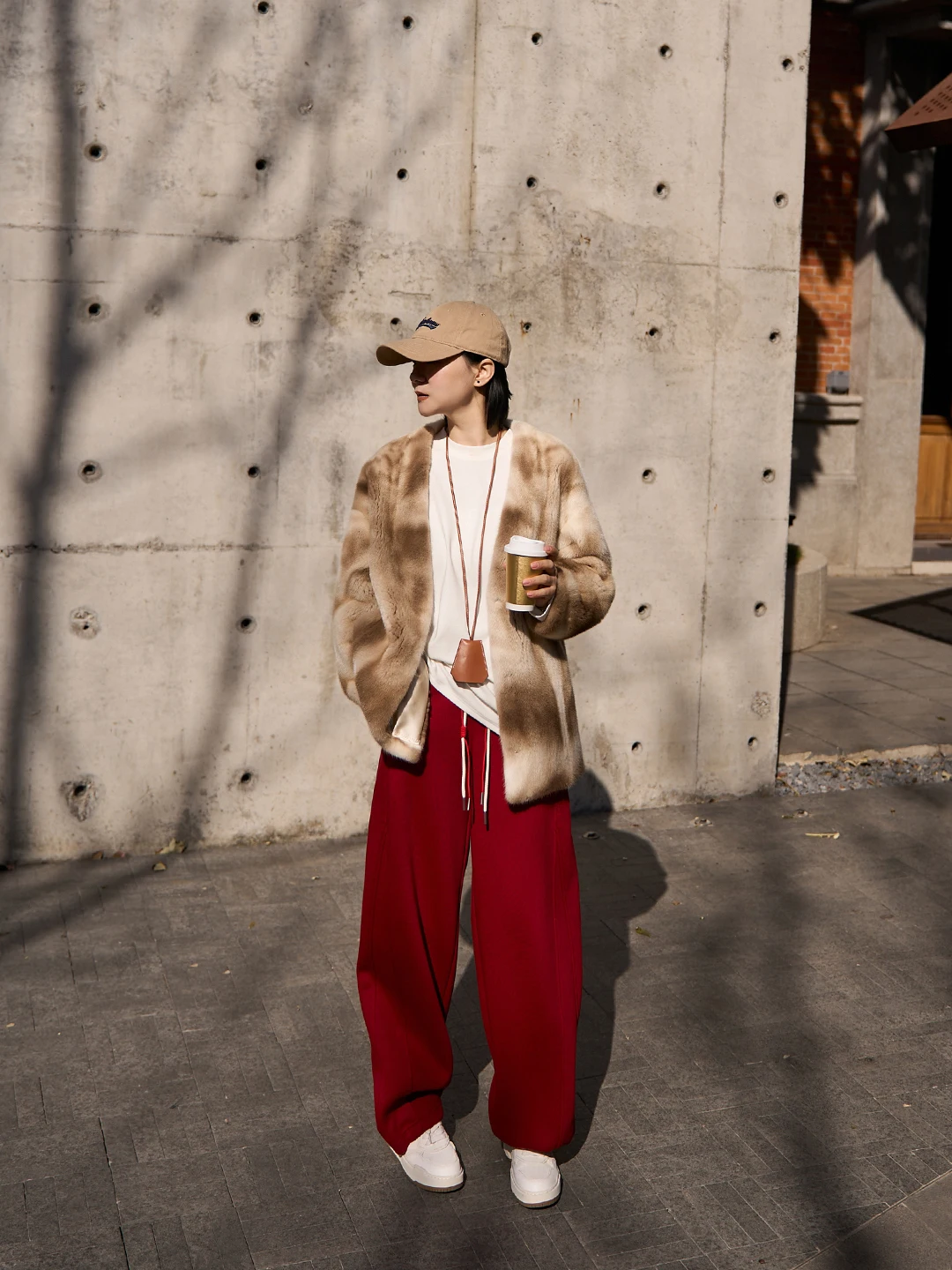 

TOFOD Kangaroo Pants Fce Lined Casual Loose Straight Leg Sweatpants Elastic Waist Winter Warm Red Color for Women